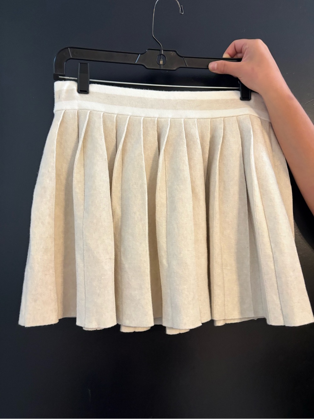 aerie Cream Pleated Circle Skater Mini Skirt